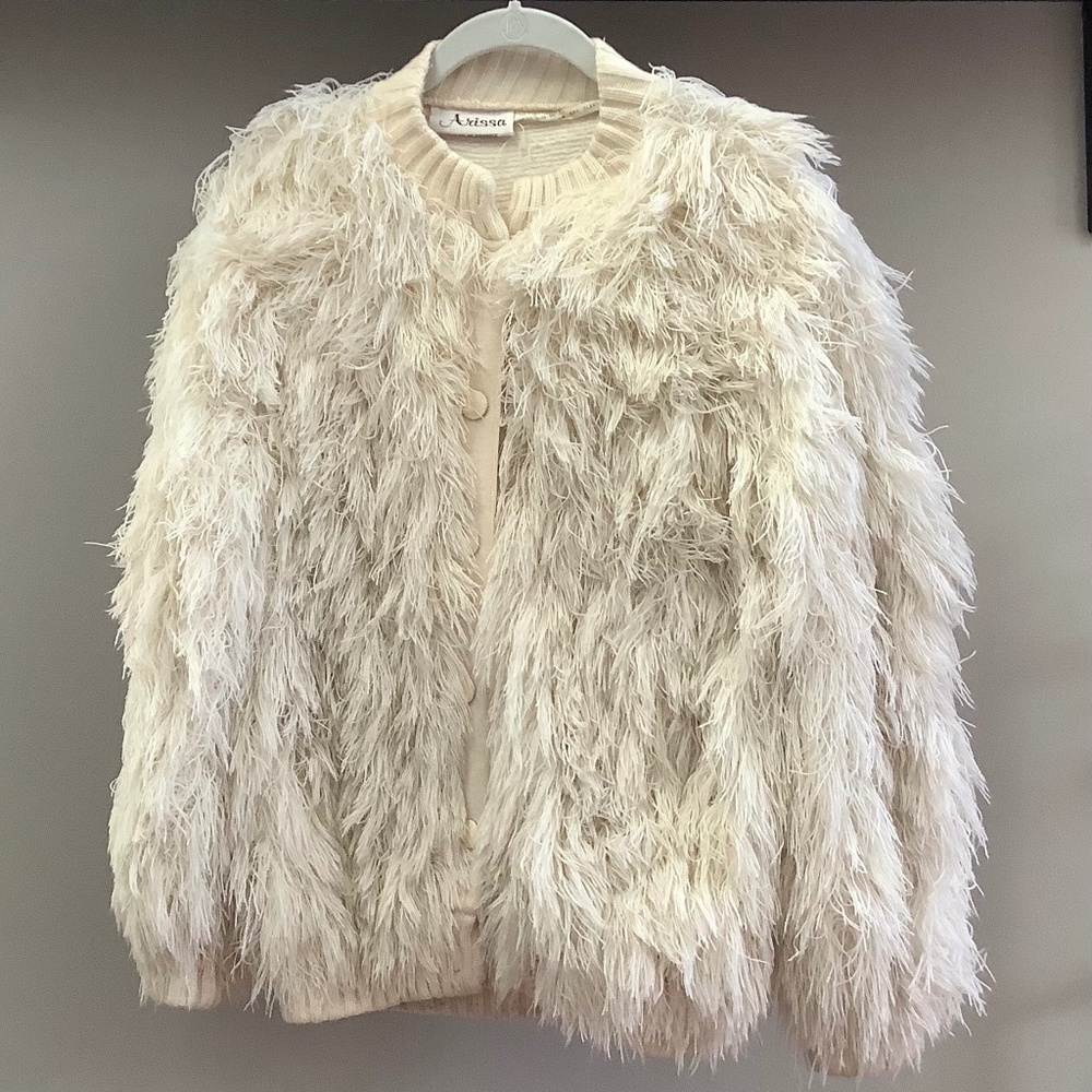 ARISSA Vintage Shag ‘String’ Bomber-Style Snap-Front Sweater Jacket
